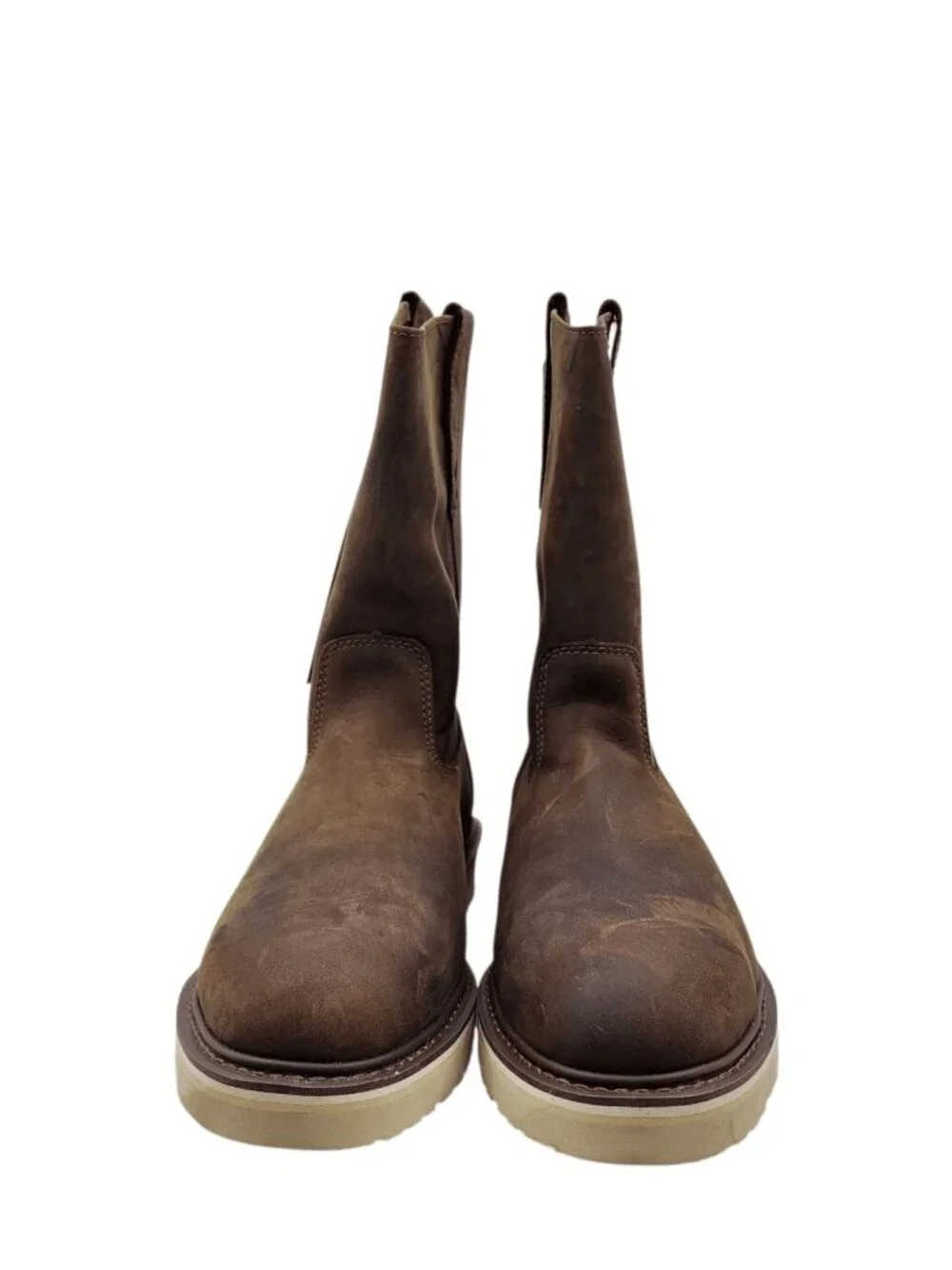Brazos Men’s Waltham Wellington Steel‑Toe Work Boots Brown Leather Pull‑On Sz 12